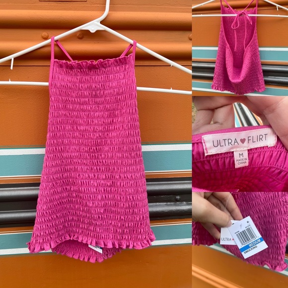 *NWT* Ultra Flirt Pink Scrunch Halter Top - Picture 1 of 5